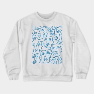 Blue line art faces Crewneck Sweatshirt